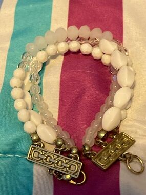 White Beaded Multi-Strand Bracelet with Gold Accents